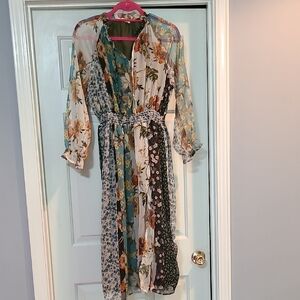 Free People Handmade Multicolor Floral Long Sleeve Dress